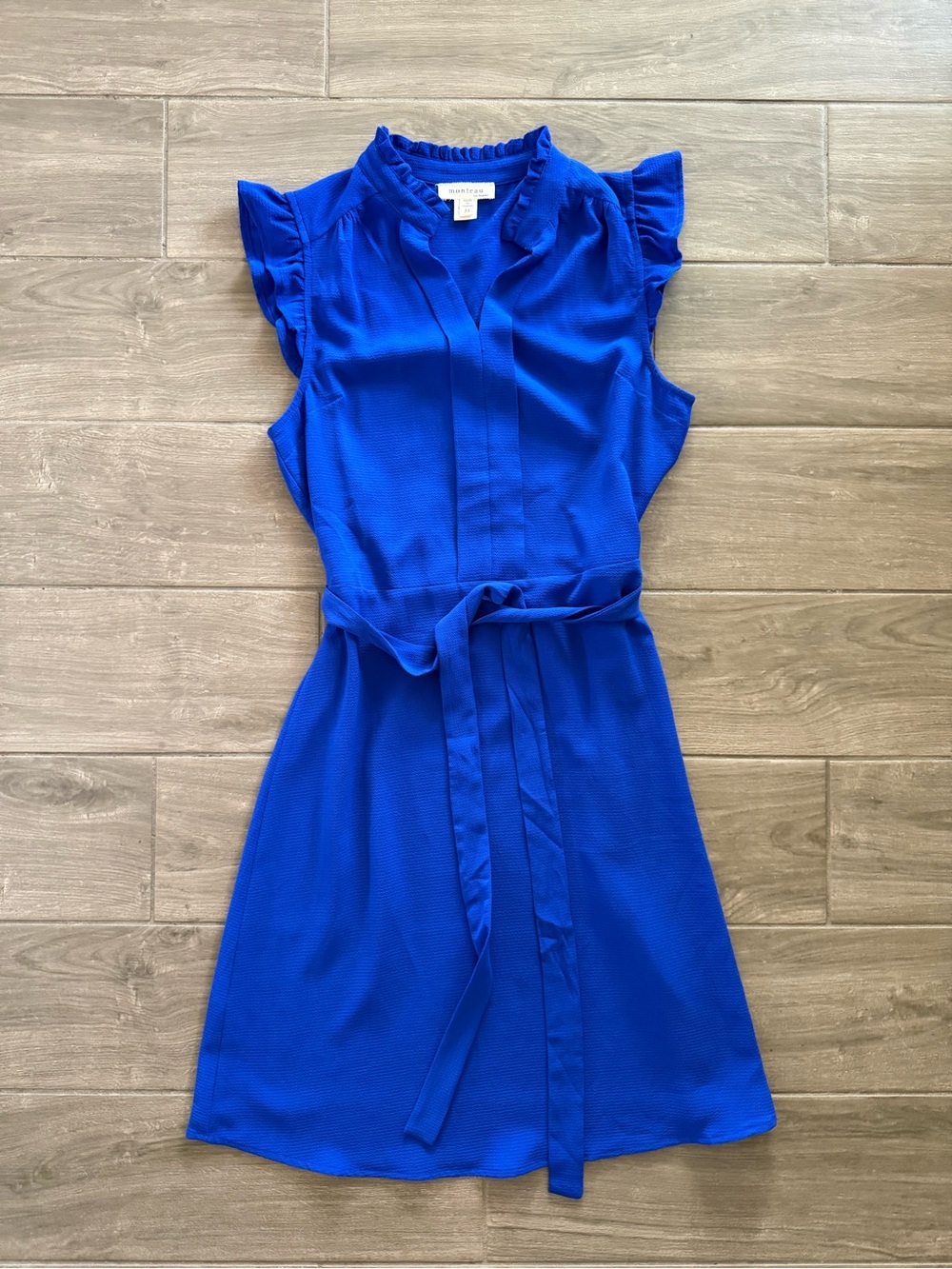 Monteau Royal Blue Ruffle-Sleeve Tie-Waist Dress